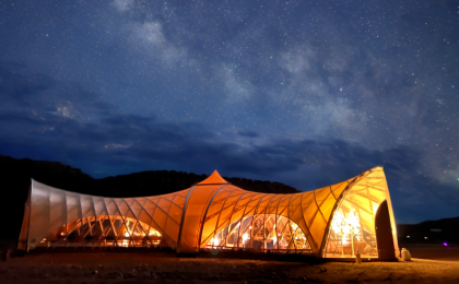 STROHBOID Pavilion at Night in Colorado