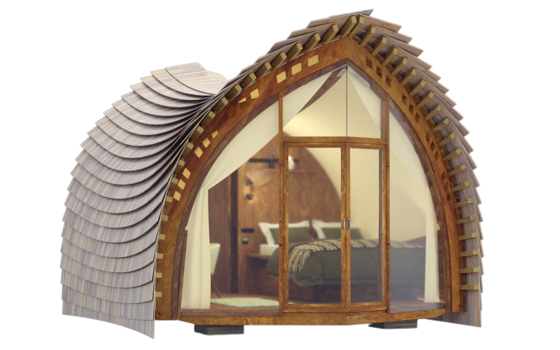 STROHBOID Mountain Chalet mit Schindeldach und Glasfassade