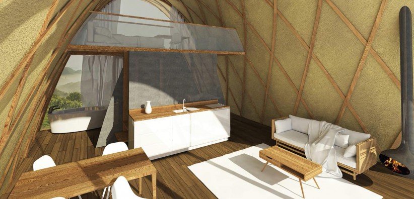 Wohnraum und Küche in Luxus Design Chalet von STROHBOID