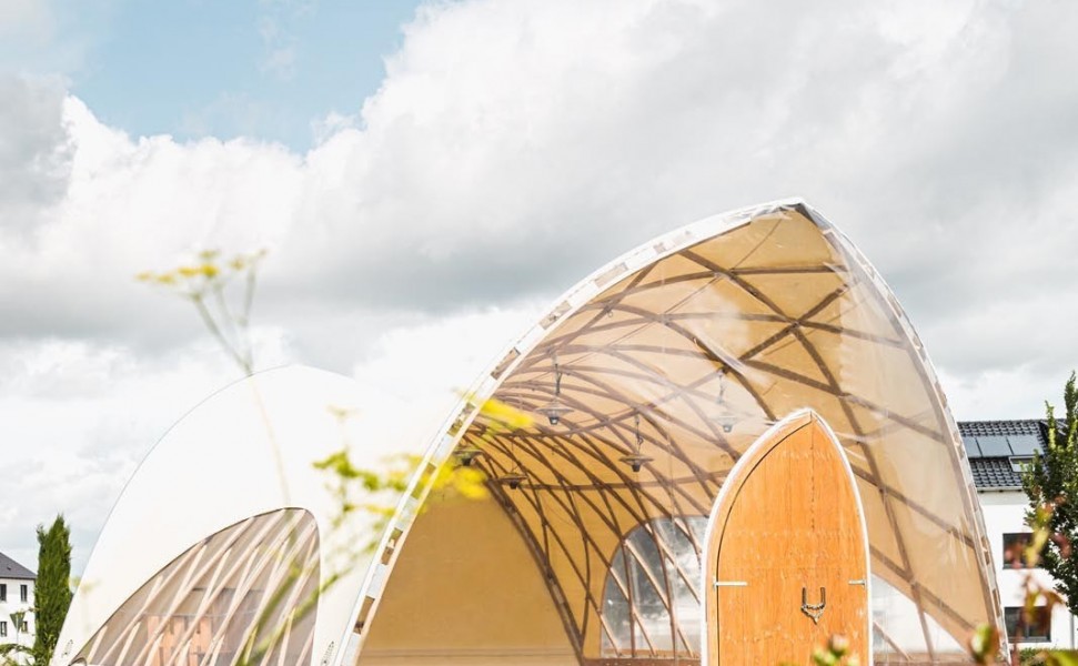 Weatherproof and heatable pavilion made of wood