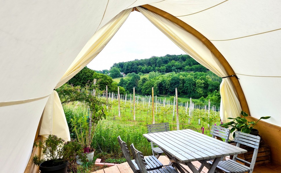 Weatherproof and sustainable winemaker lounge for wine tastings