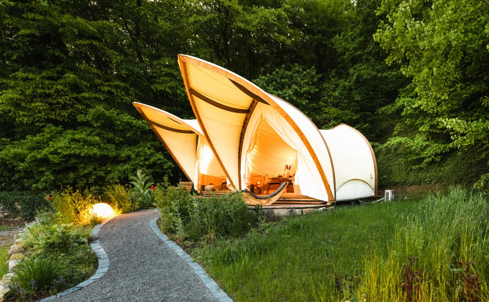 Luxury glamping at night 