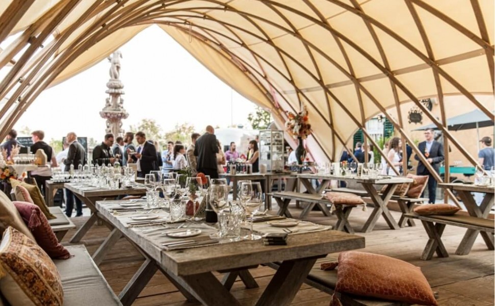 Strohboid pavilion luxury open air dining room
