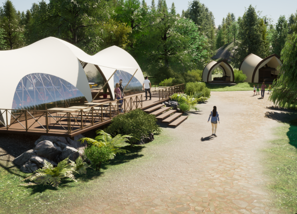 STROHBOID Glamping Dorf _ Gastronomie Pavillon 2 Connect 160 m² (1) STROHBOID Glamping Dorf _ Gastronomie Pavillon 2 Connect 160 m² (1)