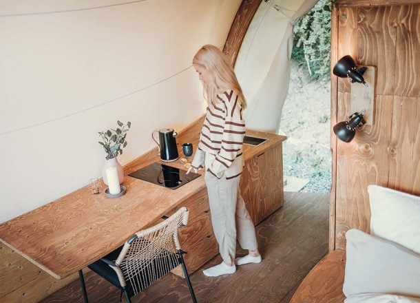 Luxurious glamping tent with kitchen
