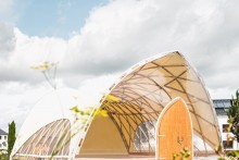 Weatherproof and heatable pavilion made of wood