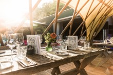 Strohboid pavilion for gastronomy